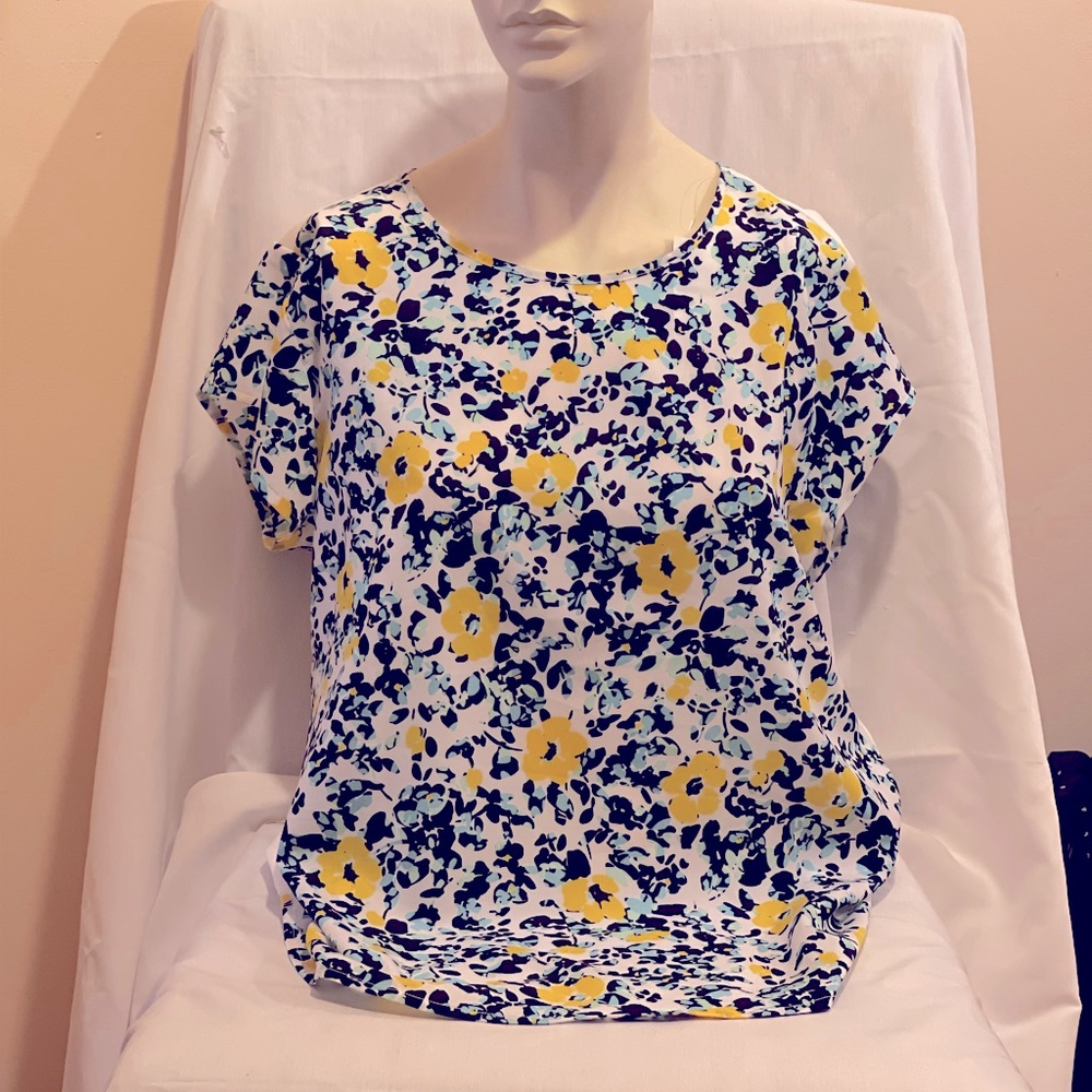 Floral Short Sleeve Mixed Media Top